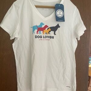 Life Is Good Dog Lover T-Shirt - White with Colorful Dog Design